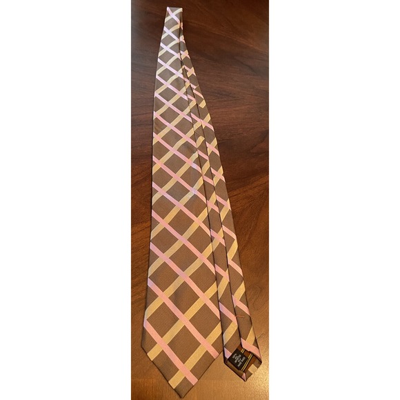 BCBG Brown Pink Hand Made 100% Silk Men’s Neck Tie Made In China - Picture 3 of 9